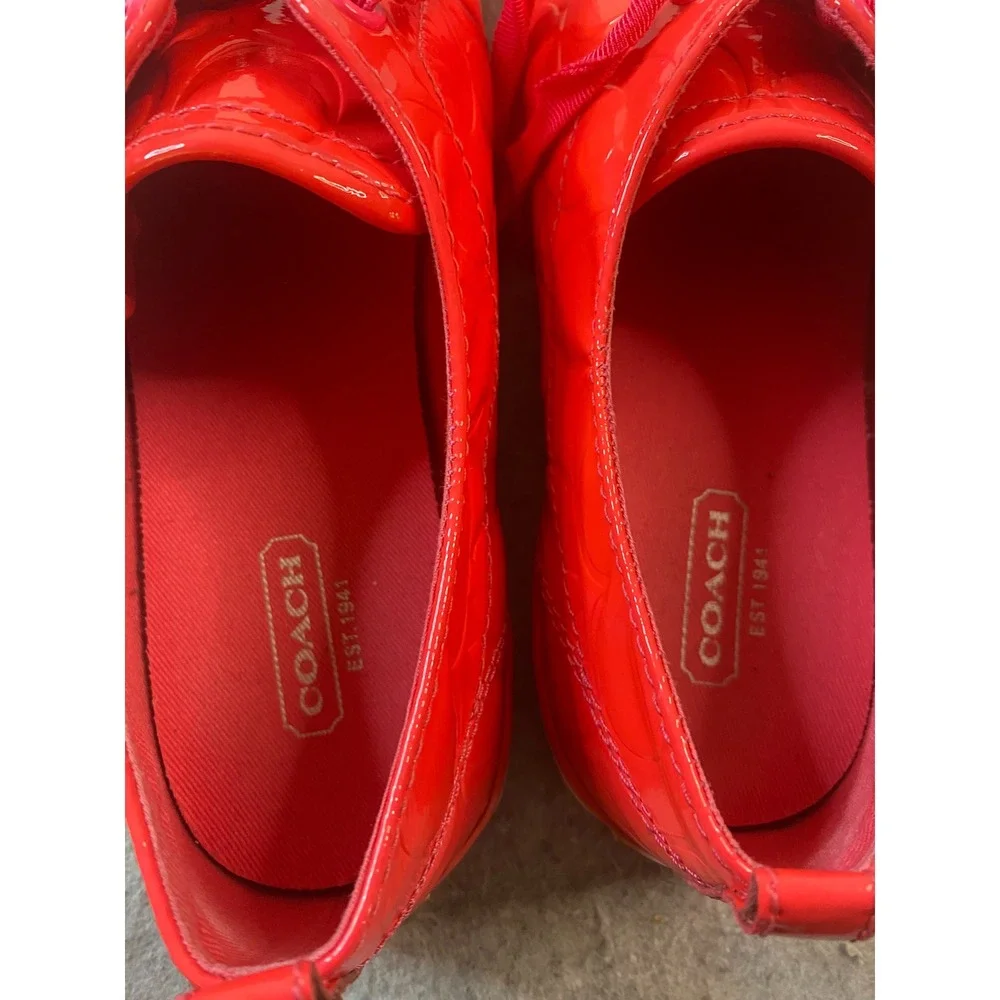 Coach Suzzy AUTHENTIC‎ Signature C Embossed Patent Leather Coral/Red Women's 8.5